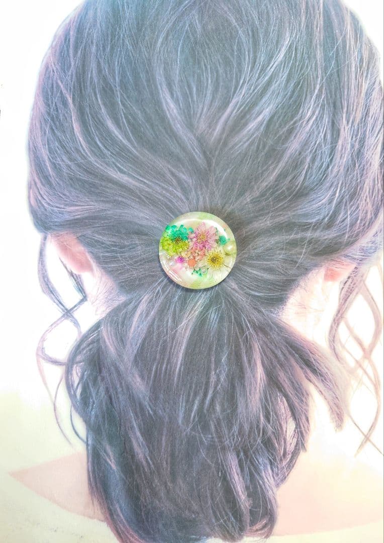 レジン 猫 ドライフラワー ヘアゴム ブローチ ポニーフック No.558