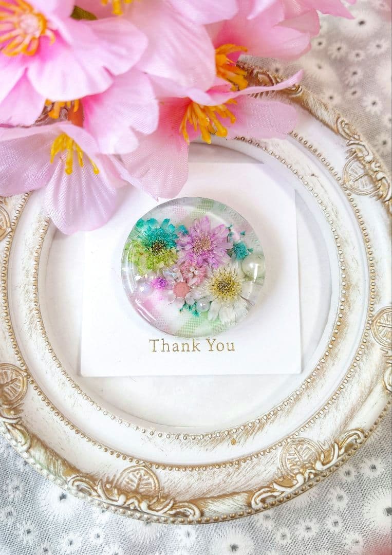 レジン 猫 ドライフラワー ヘアゴム ブローチ ポニーフック No.558