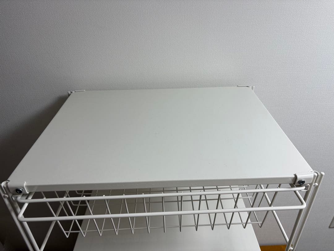 無印スチールユニットシェルフ　スチールラック　小　ライトグレー　バスケット付