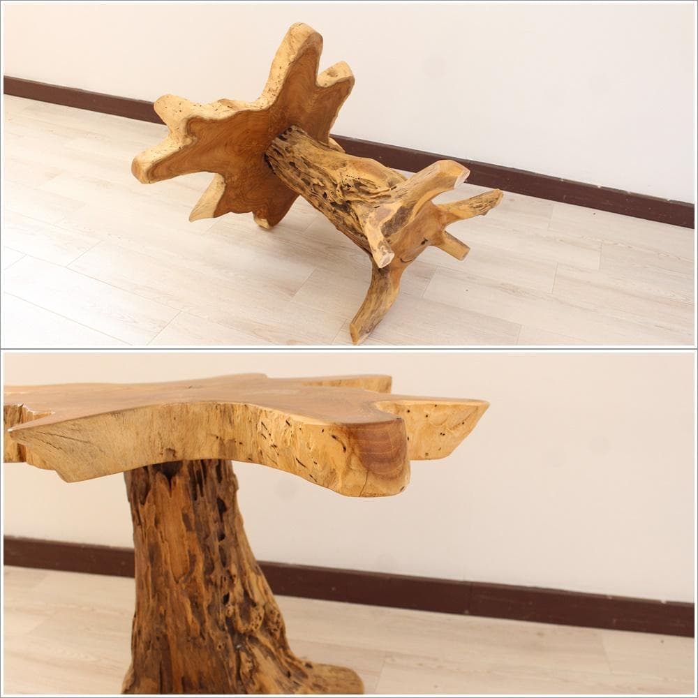 在庫処分 １点もの 木製 テーブル チーク材 天然木 一枚板 切り株 根 4