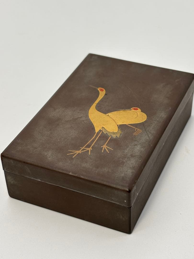 【吉祥鶴~金蒔絵小函】神韻縹渺の香合・古美術品・木調漆器・伽羅・香木沈香・茶道具