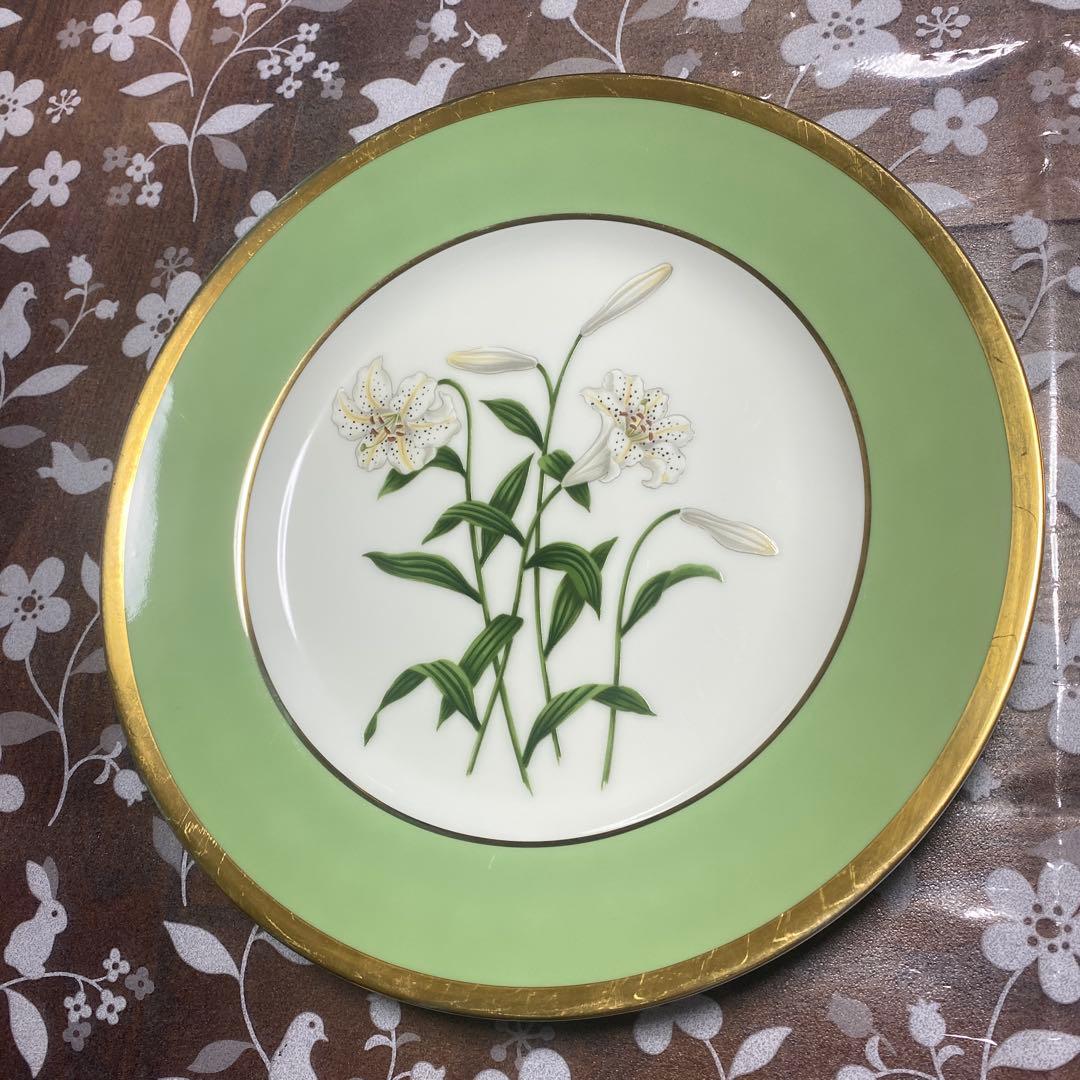 最高級　深川製磁　君島一郎デザイン　 グリーン百合　ミート皿2枚（箱付）