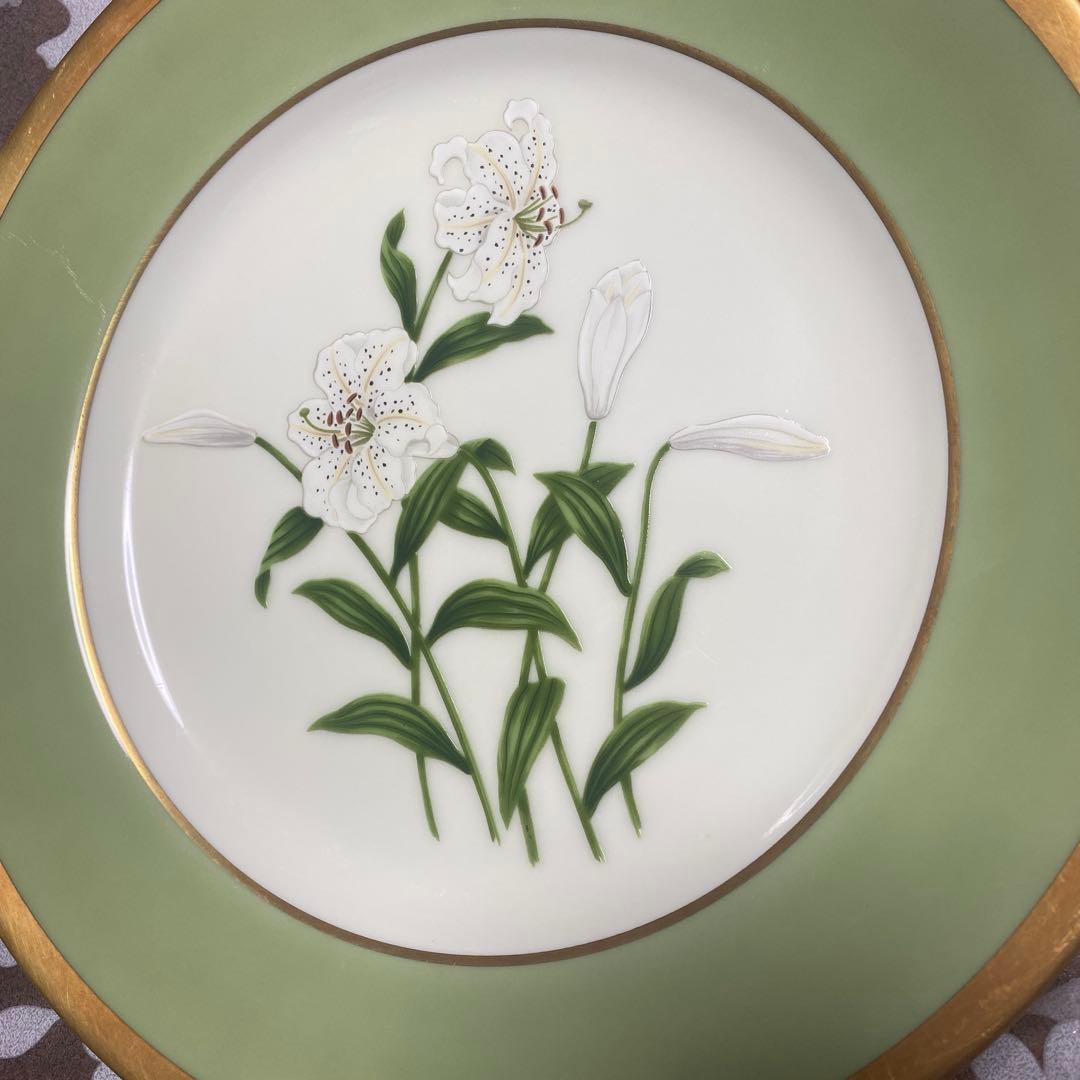 最高級　深川製磁　君島一郎デザイン　 グリーン百合　ミート皿2枚（箱付）