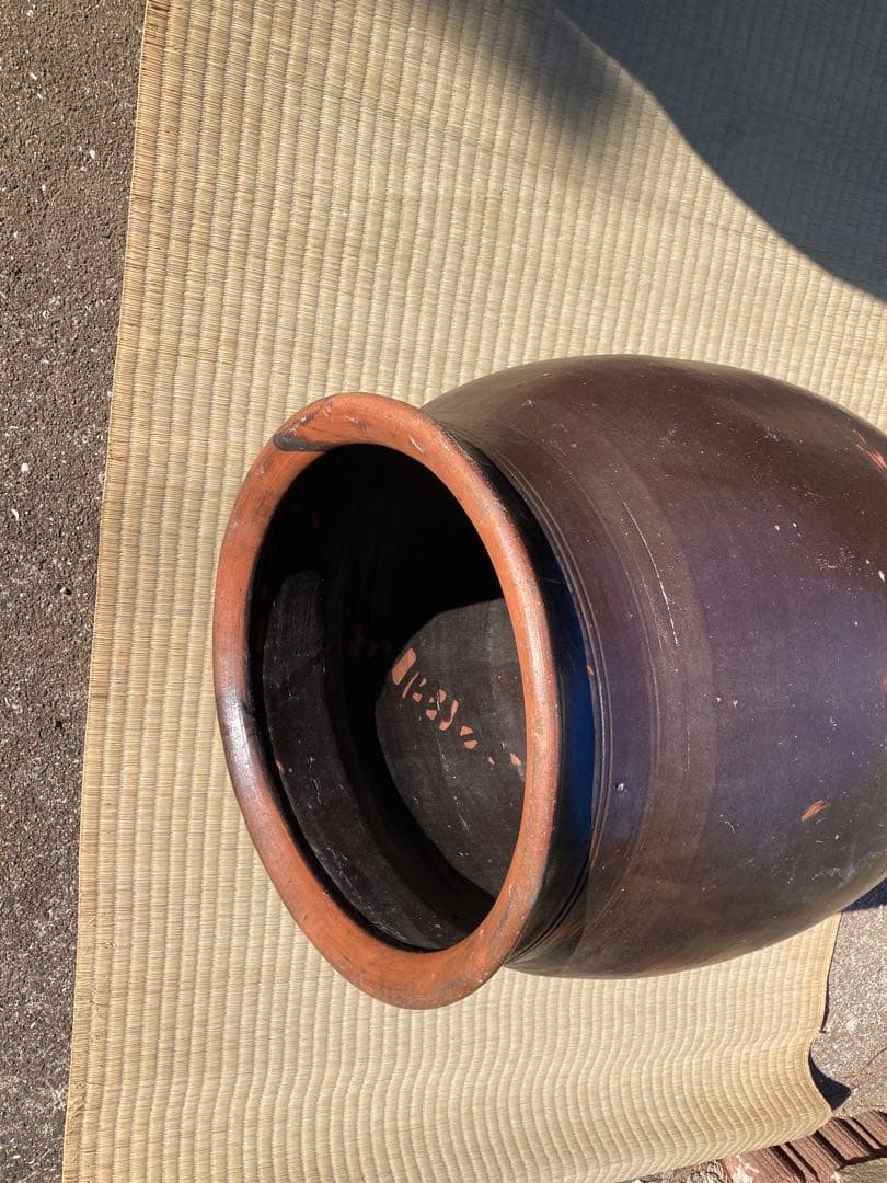 【存在感抜群】 古い甕 貯蔵壺 古民具 時代物 陶器 ごげ茶59センチ。