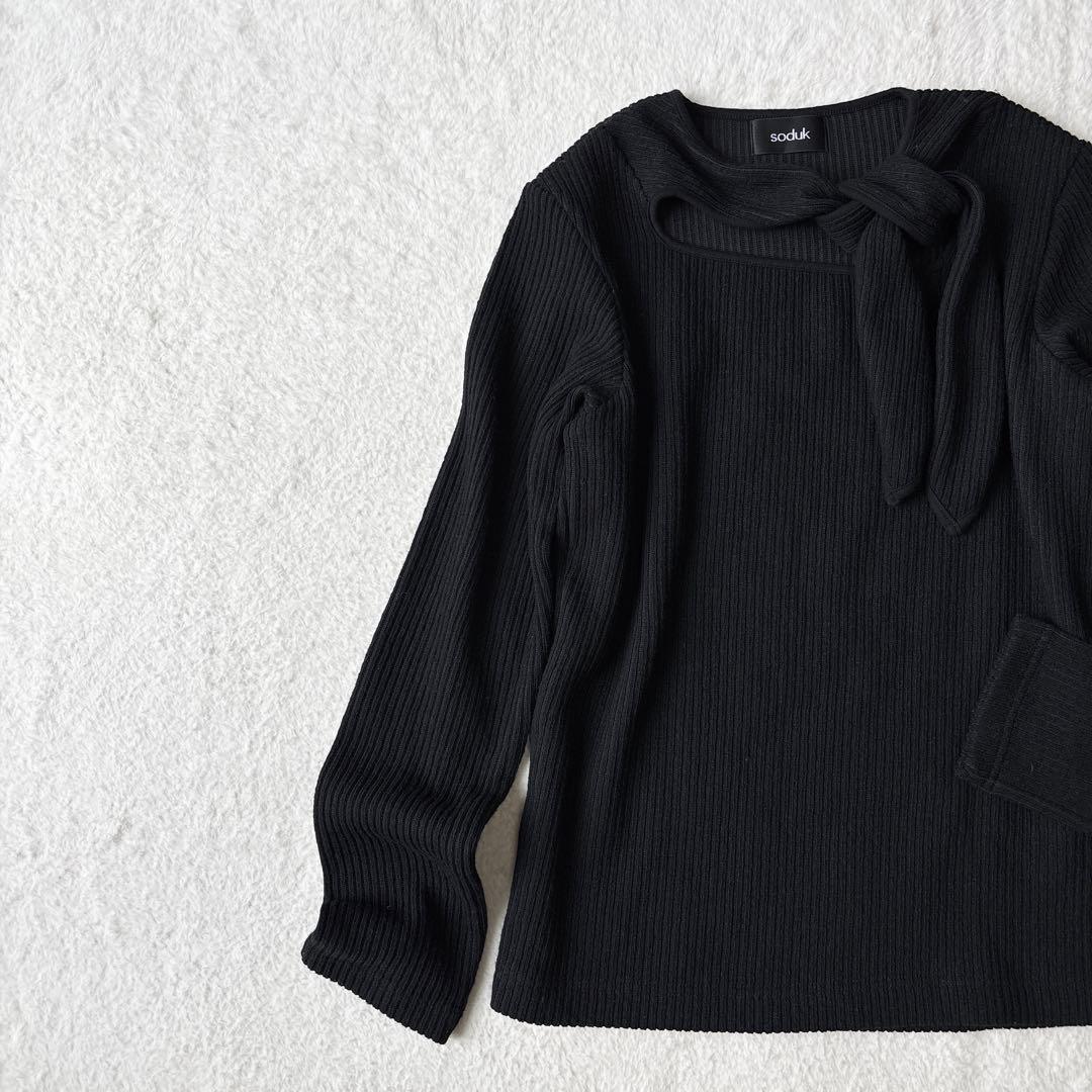 soduk スドーク リボン ボウタイ ニットblack セーター ブラック