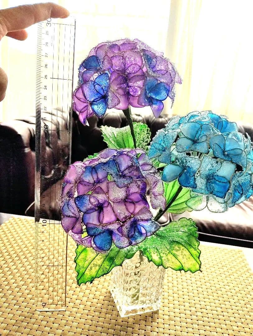 ネムアメリカンフラワー花瓶付き紫陽花と桜