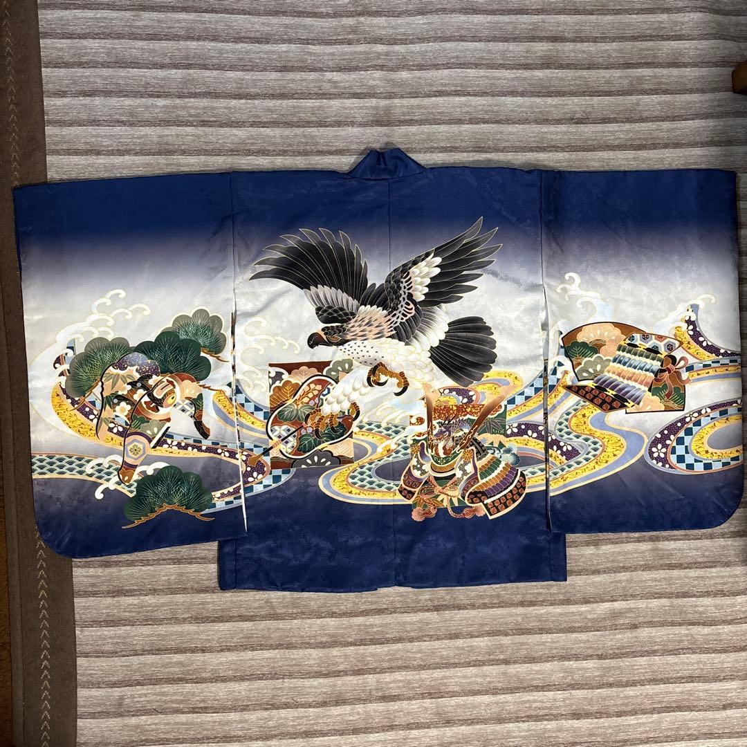 七五三用　着物 紺-鷹兜　5歳　男の子　袴