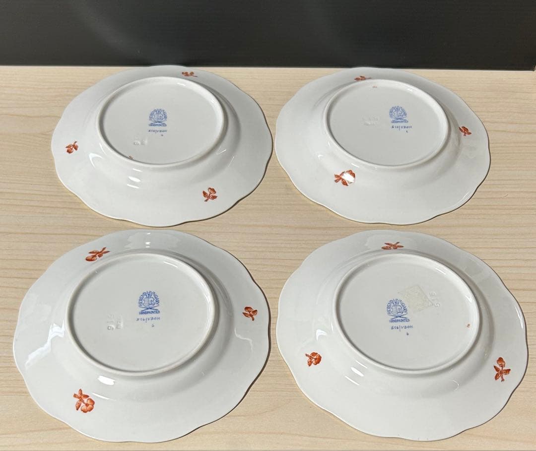 ヘレンド ヴィクトリアオレンジ プレート シノワズリ 4枚 ※未使用保管