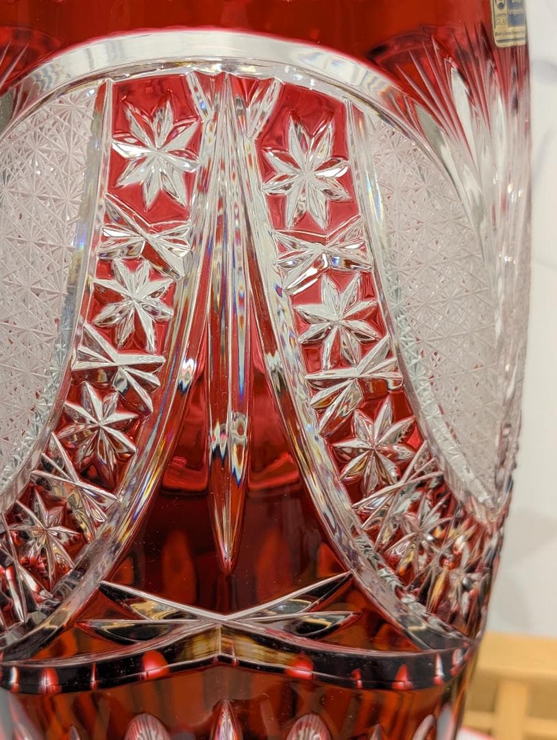 KONIG ケニッヒ クリスタル 切子 ガラス 花瓶 レッド ドイツ - メルカリ