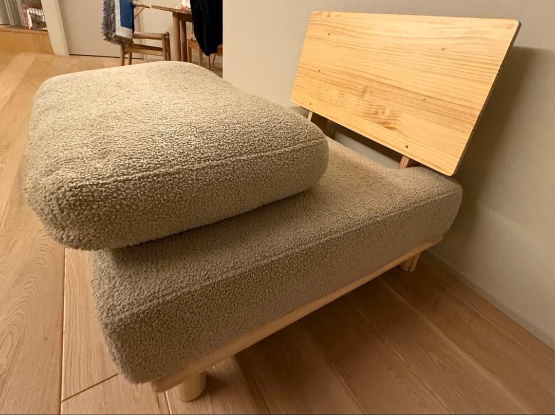 ブークレ生地天然木ローソファフラフィー