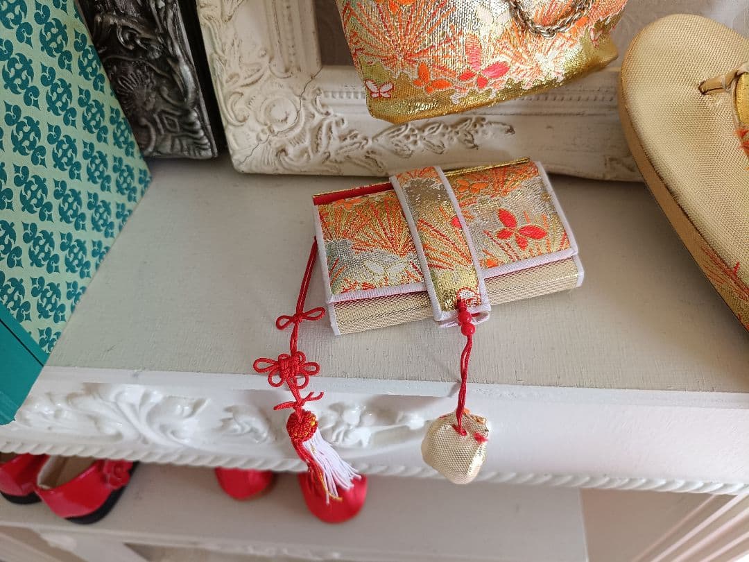 正絹★赤系部分絞り着物と作り帯フルセット