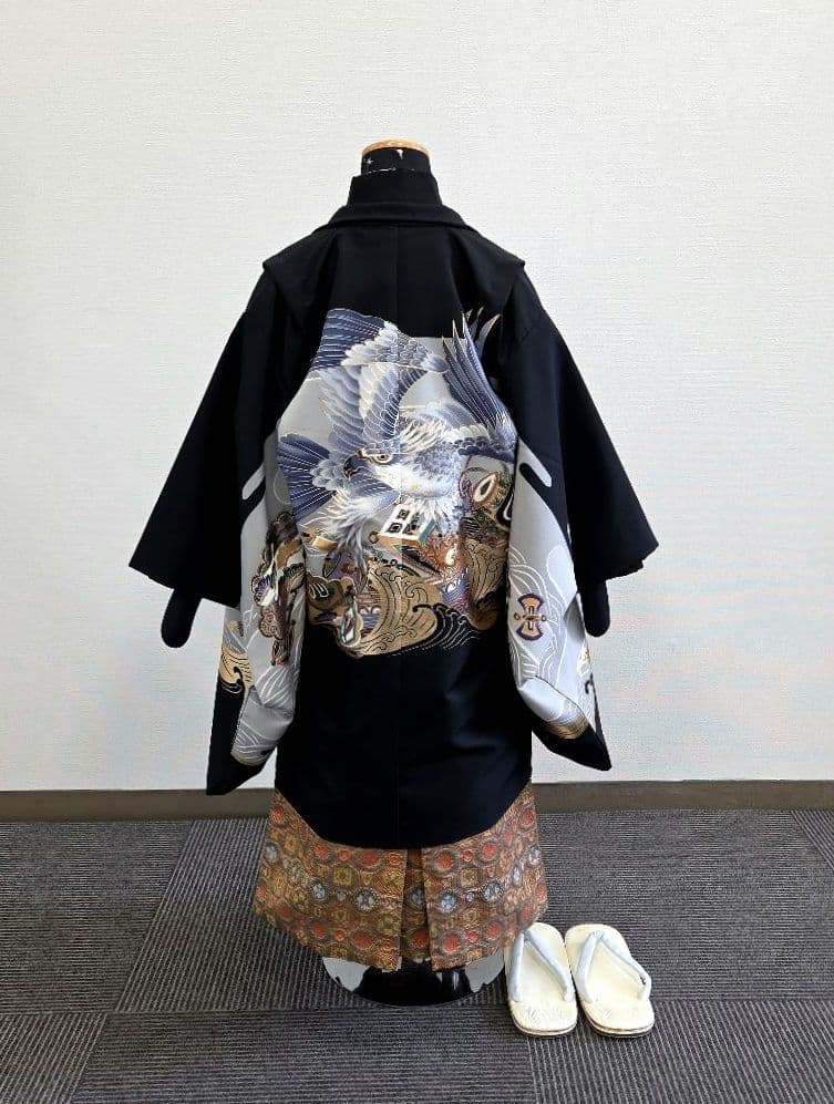 七五三 5歳 男児 着物 羽織 袴 セット 長尺 黒 鷹