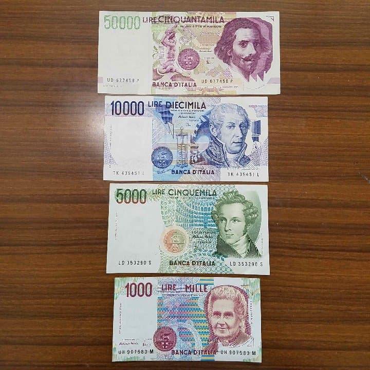 旧 イタリア・リラ紙幣 10万、1万、5千、千 の4枚 セット - メルカリ