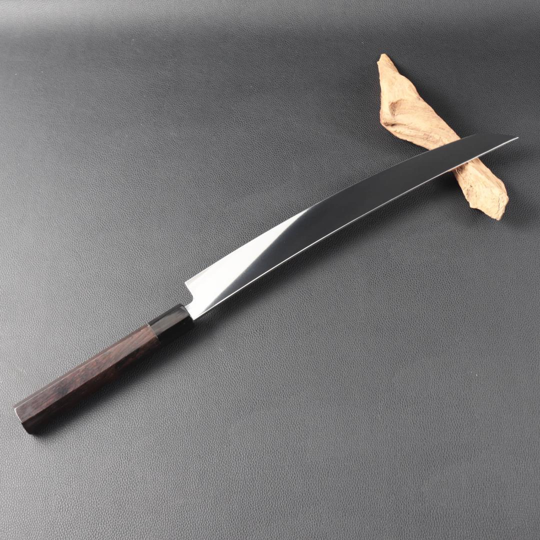 10968鬼反り先丸包丁尺二鏡面仕上げ刺身包丁 刃は究極の切れ味黒檀黒