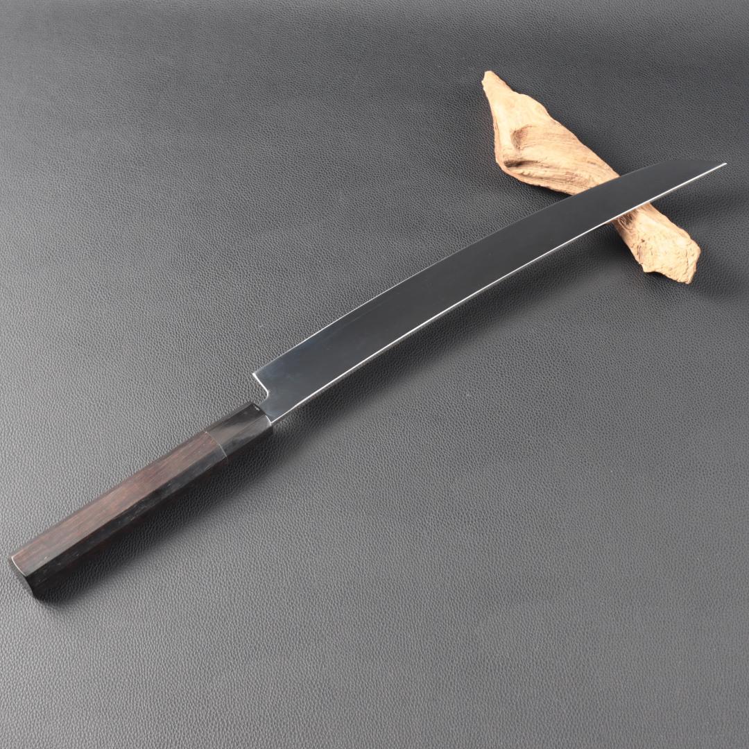 10968鬼反り先丸包丁尺二鏡面仕上げ刺身包丁 刃は究極の切れ味黒檀黒