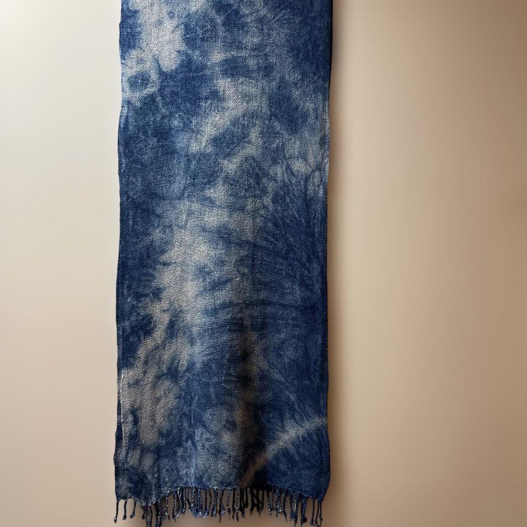 藍染 ヘンプストール ヘンプ100% 手織り かご染 くびまき 天然染料