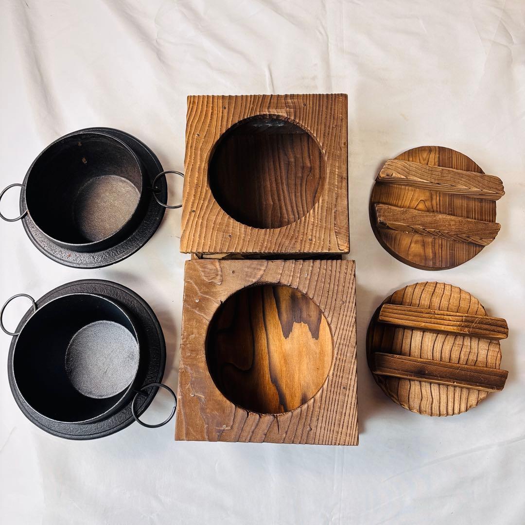 美品 南部鉄器 鉄鍋 2点セット 木蓋・しゃもじ付 及源 盛栄堂 OIGEN 春