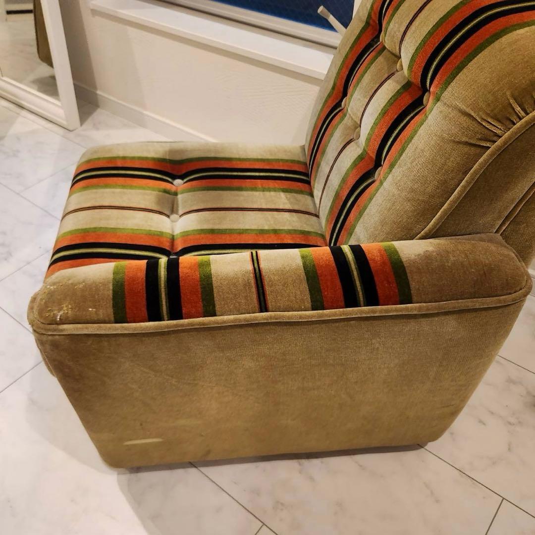 オールドカリモクkarimoku 1人掛けアームソファ1脚 ストライプ