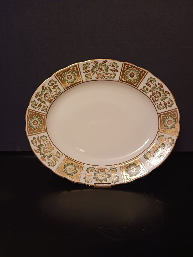 ロイヤルクラウンダービー グリーンダービーパネル 楕円大皿