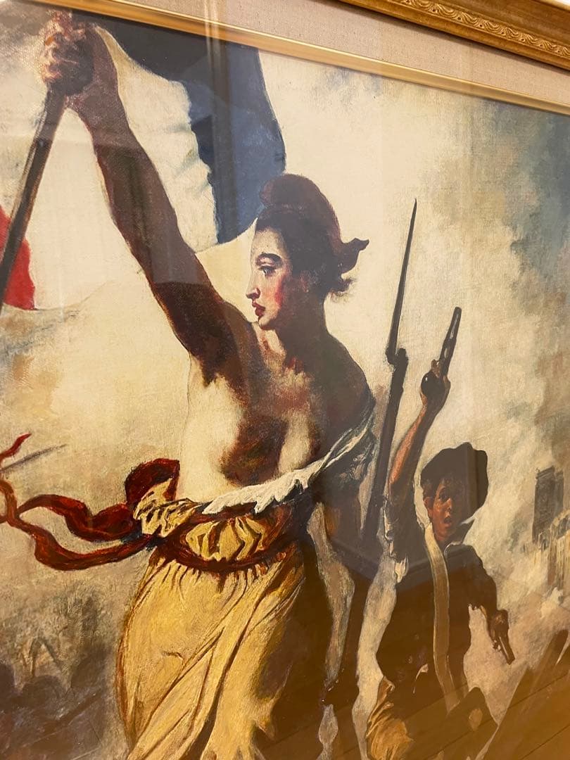 民衆を導く自由の女神ドラクロワ 額縁付レプリカ絵画 大型アート131×105cm