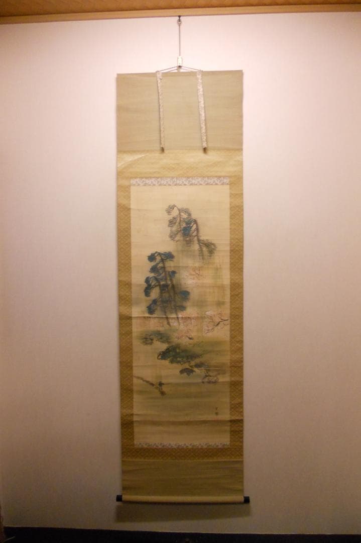 掛け軸 芝山翠圃 嵐山春雨 絹本 希少 軸装 茶道具 掛軸 です。