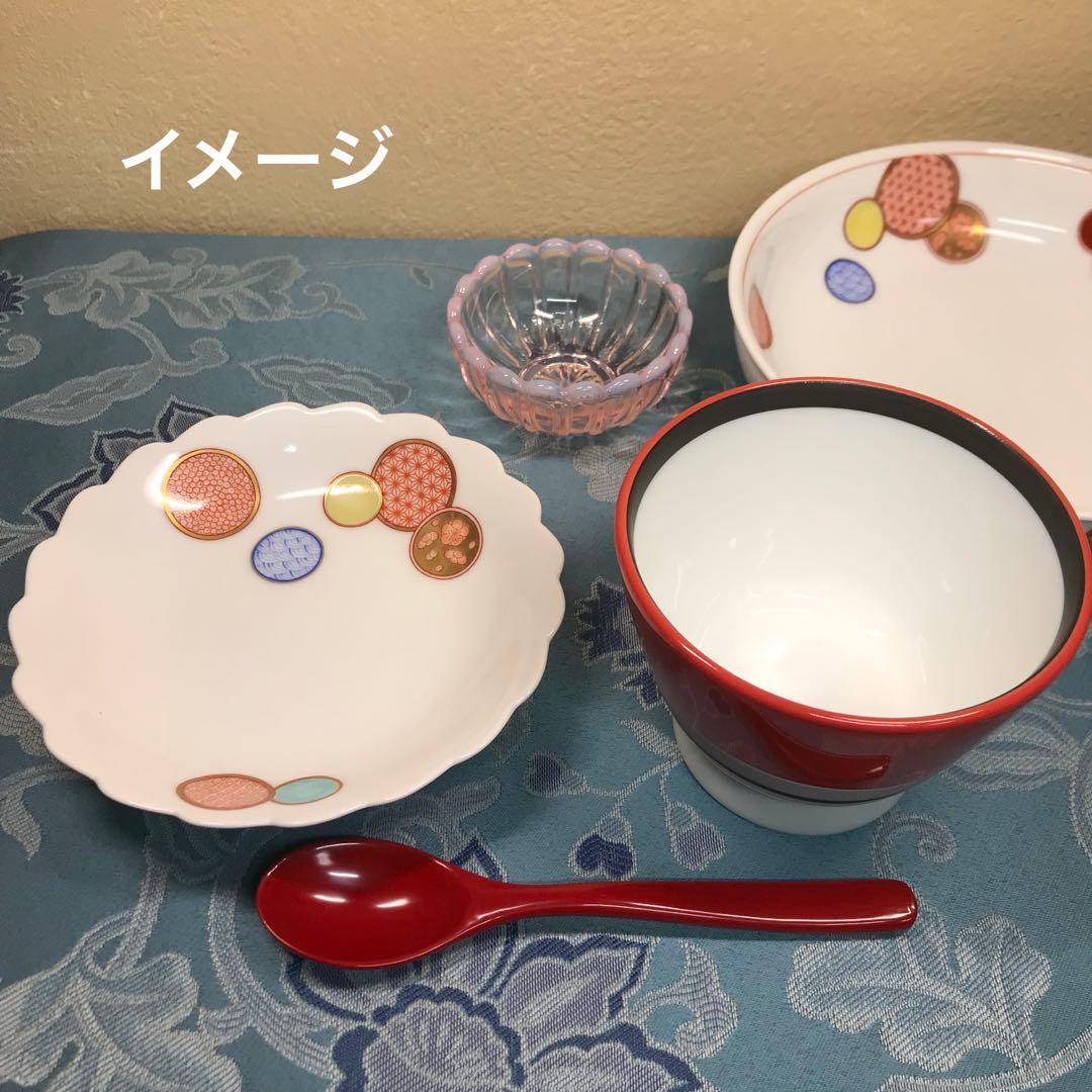 深川製磁 赤絵丸紋 銘々皿 5枚1セット(木箱入り) ＆ 丸鉢 1客