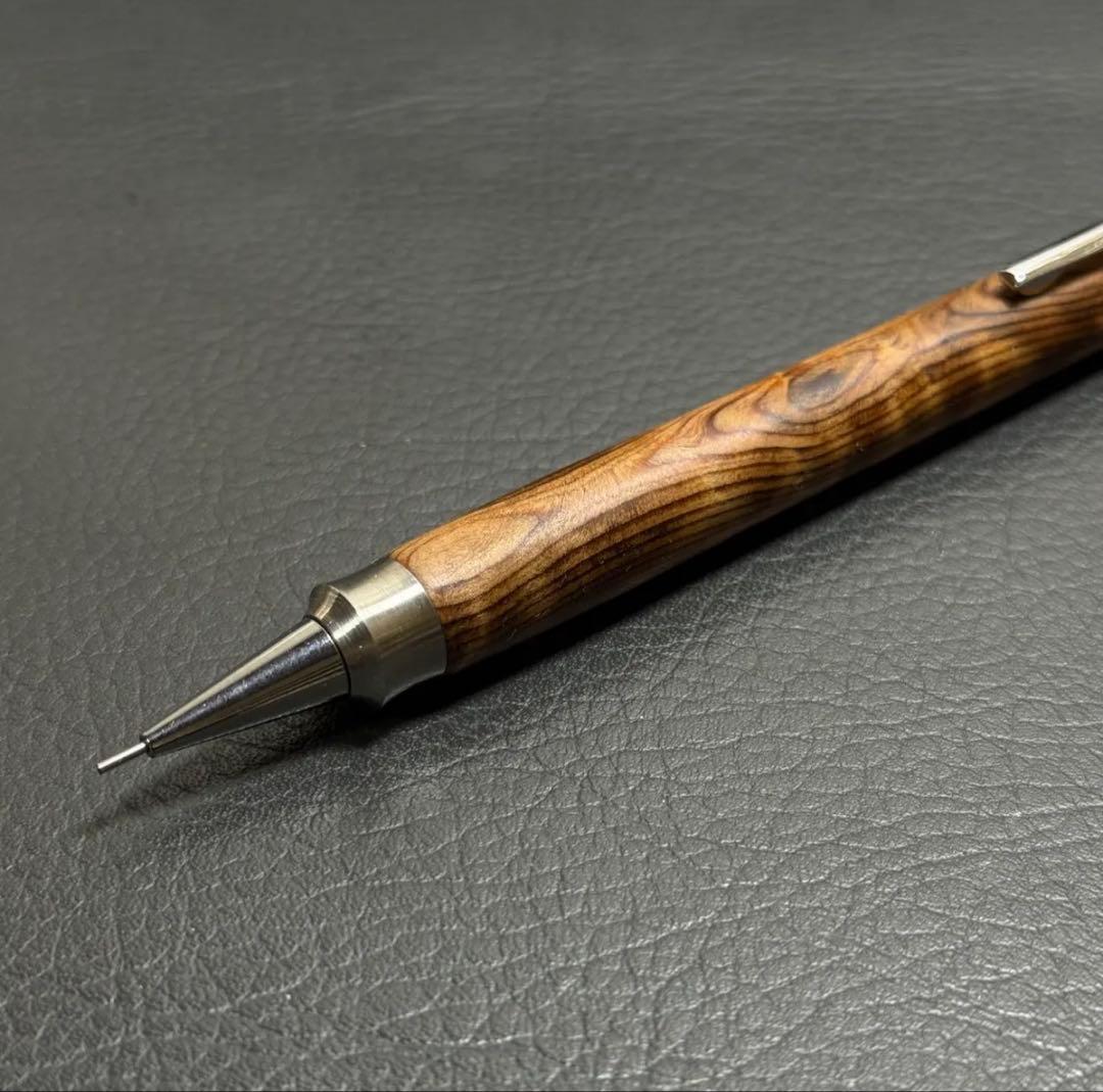 ナナシ588屋久杉油木トラ杢　木製シャーペン　強低重心ダブルR ステンレス