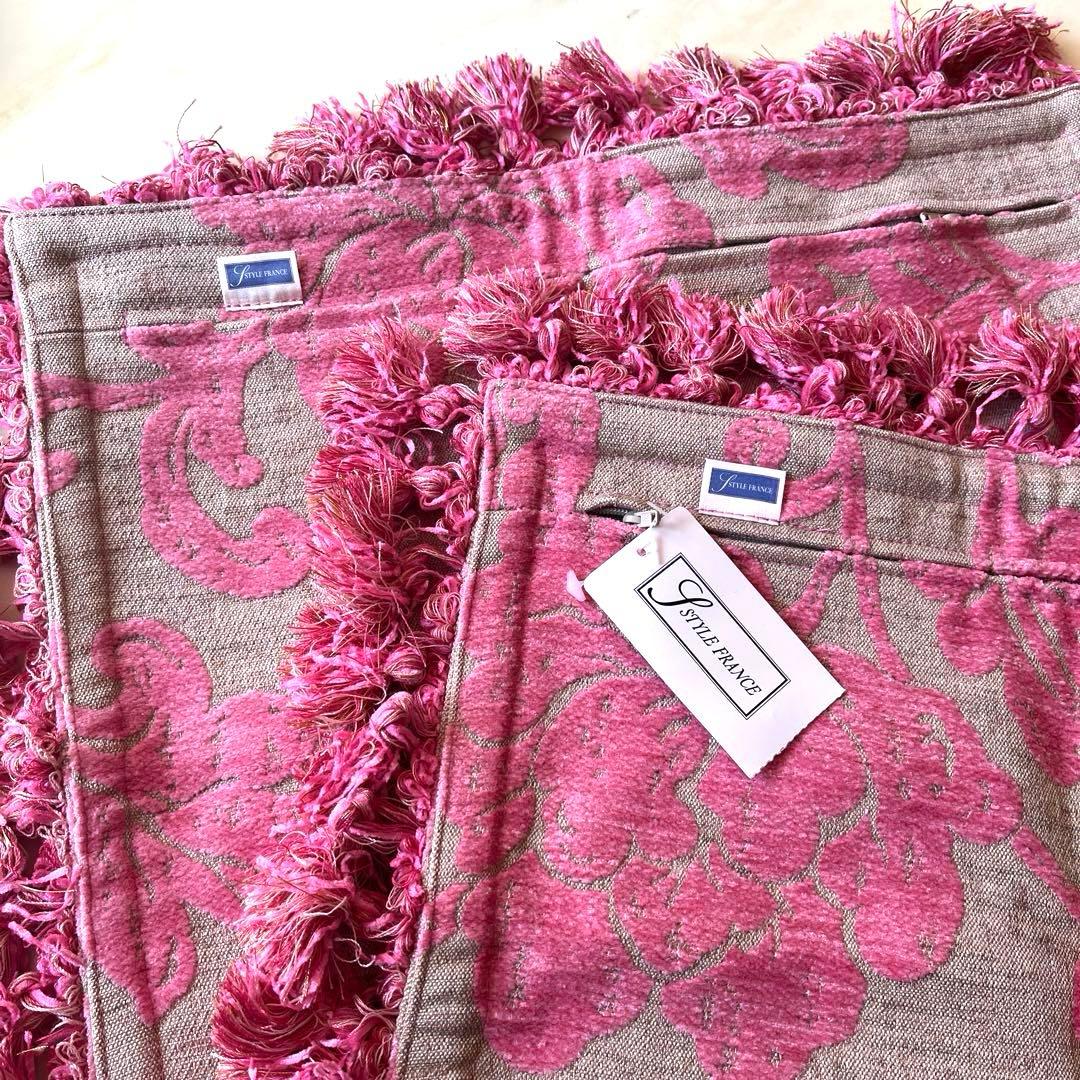 YSTYLE FRANCE 花柄クッションカバー 2枚セット　ピンク×ベージュ