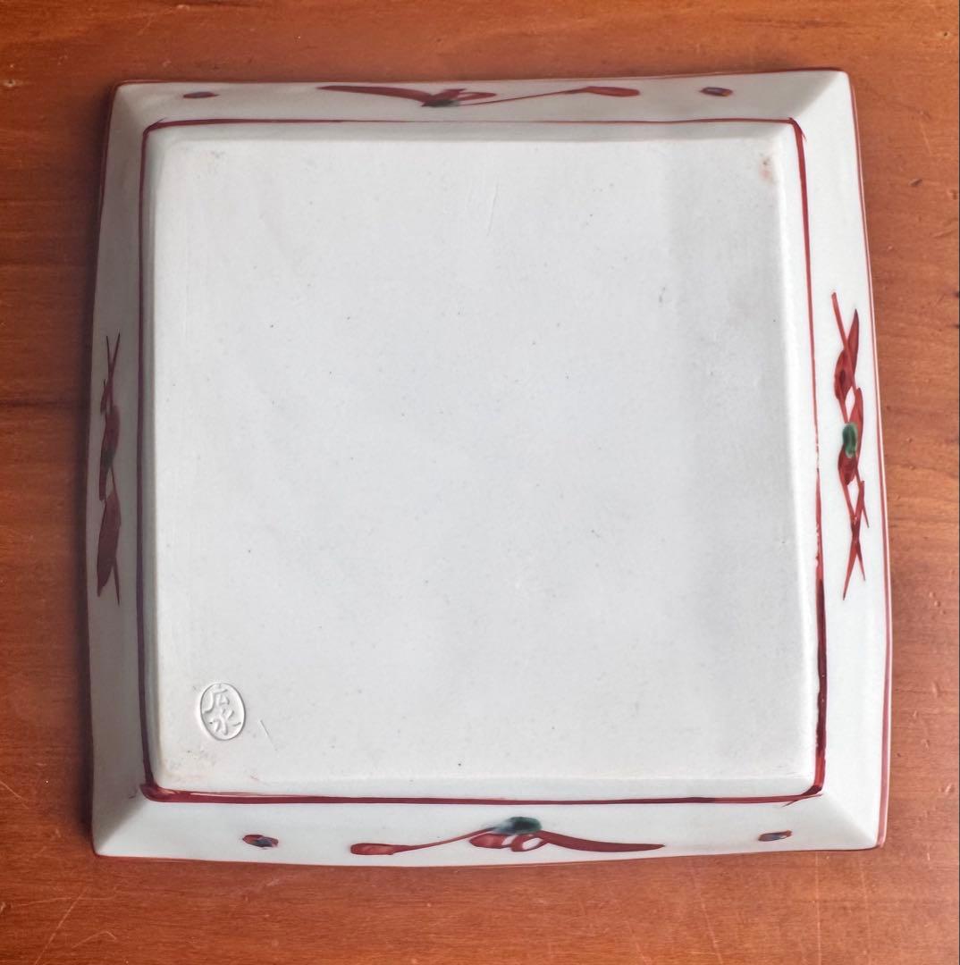 〈未使用木箱付〉廣永窯 赤絵双魚文角皿 陶器 川喜田半泥子