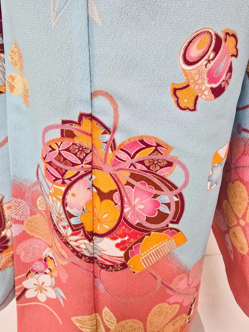 七五三　7歳　水色　着物　セット　女の子 *c86