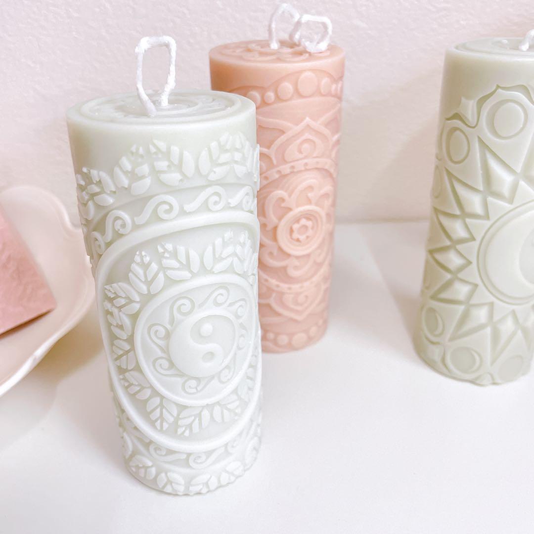 くすみカラー3本セット　ソイキャンドル　エスニック　アジアン　花　月