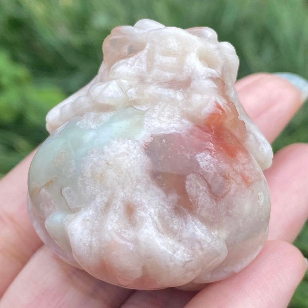 希少 グリーン桜瑪瑙 フラワーアゲート チェリーブロッサム 龍亀 天然石 置物