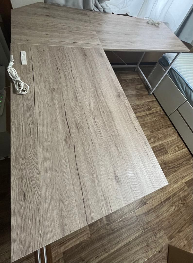 L字型パソコンデスク 木目調ライトブラウン