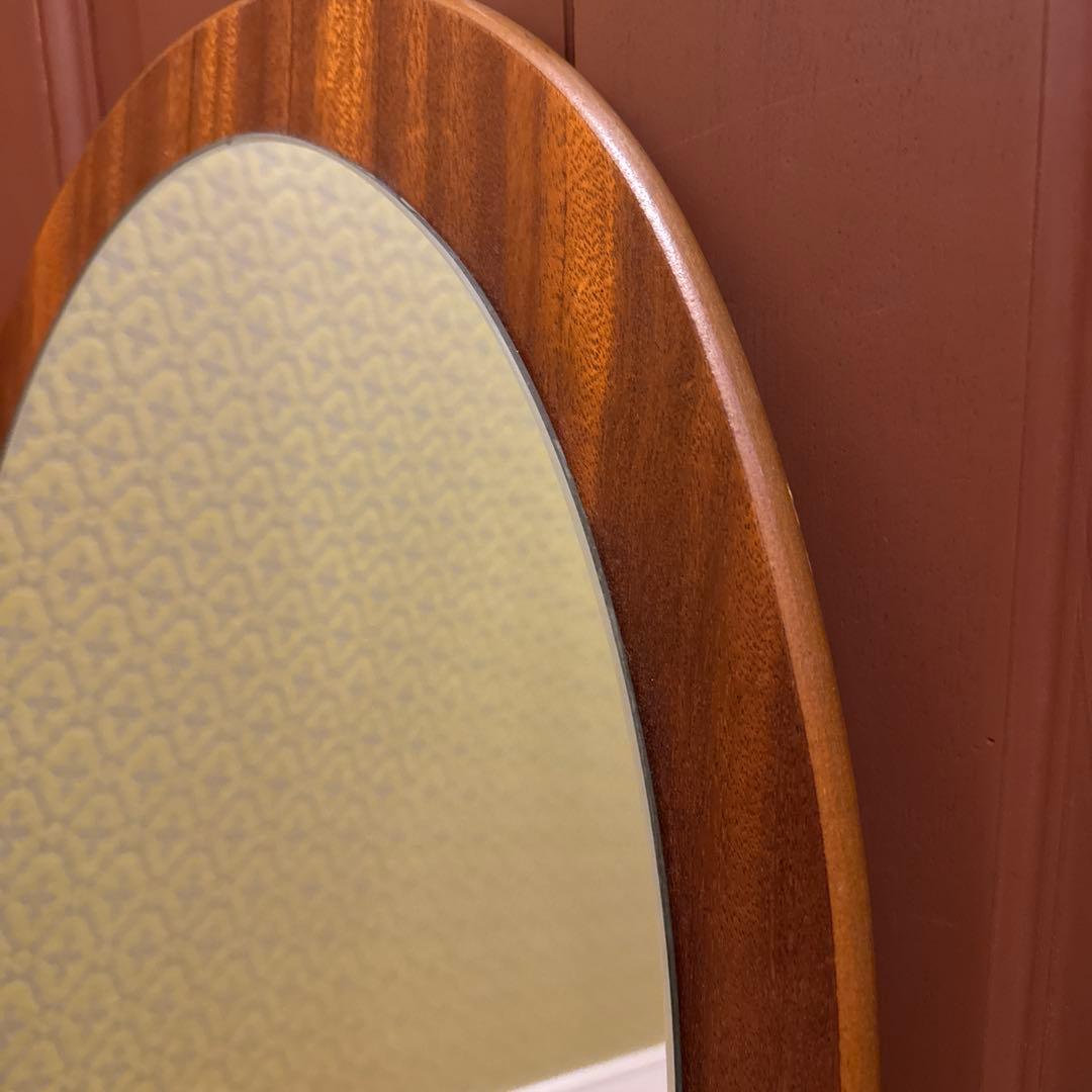 イギリスアンティーク チーク材 オーバル ウォールミラー　ミッドセンチュリー