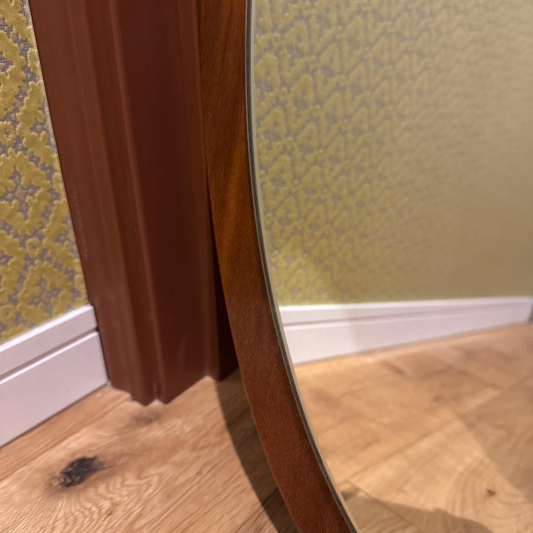 イギリスアンティーク チーク材 オーバル ウォールミラー　ミッドセンチュリー