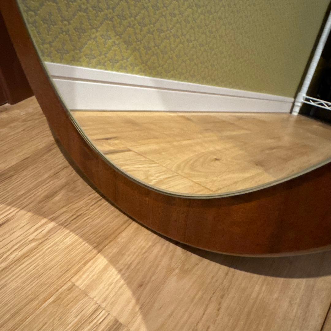 イギリスアンティーク チーク材 オーバル ウォールミラー　ミッドセンチュリー