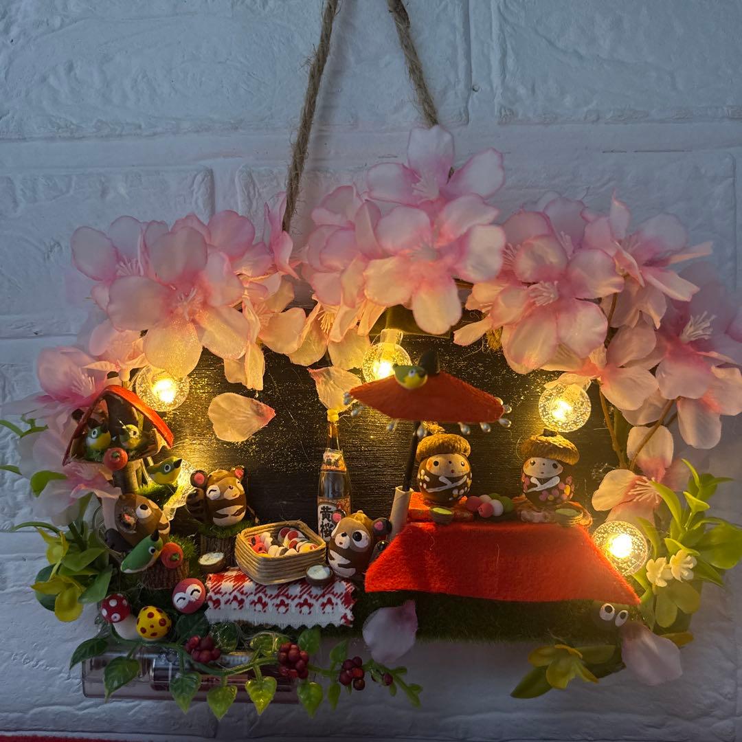 どんぐりアート♡夜桜　タペストリー♡