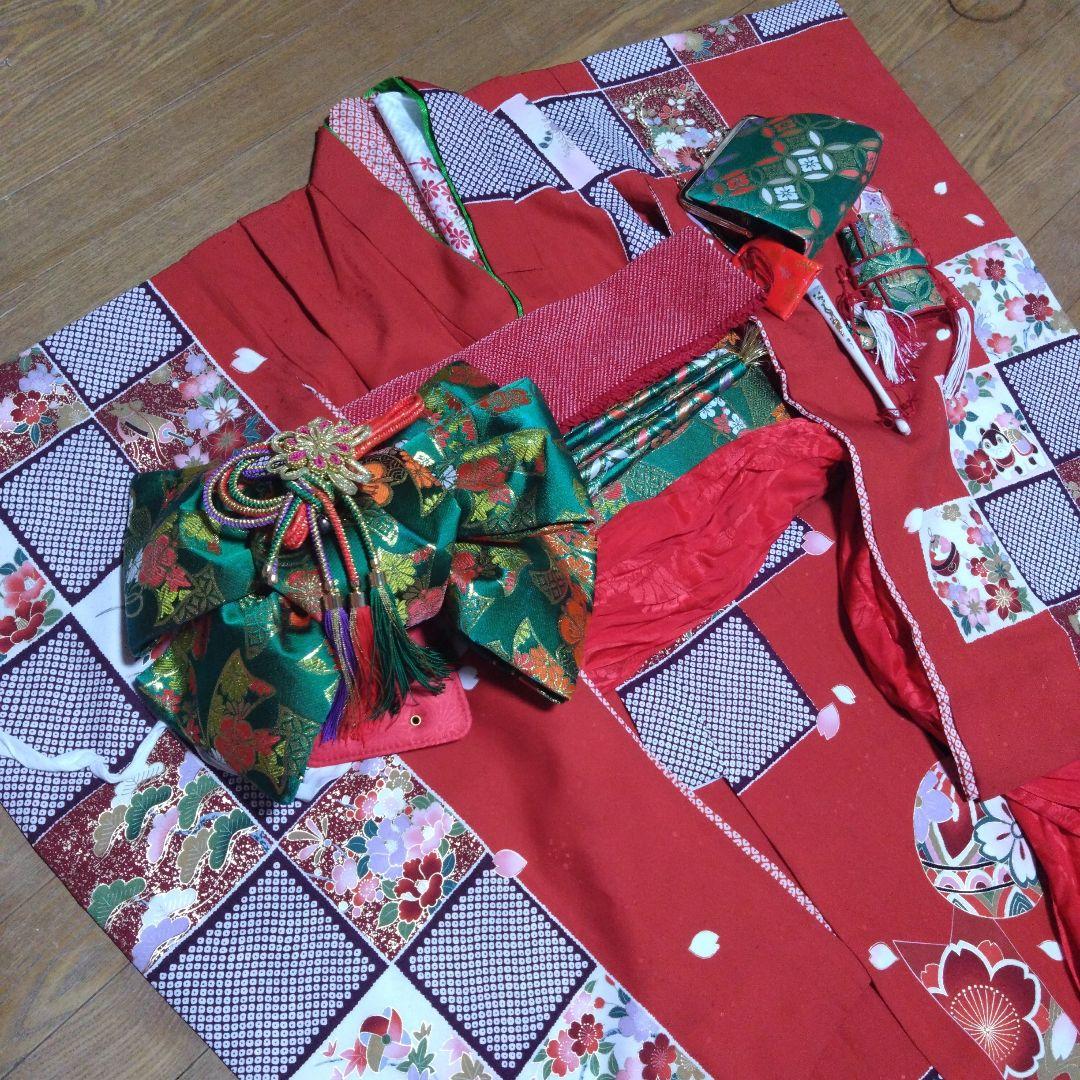 選べる色★七歳★上品★鹿の子と花の格子柄★着物セット