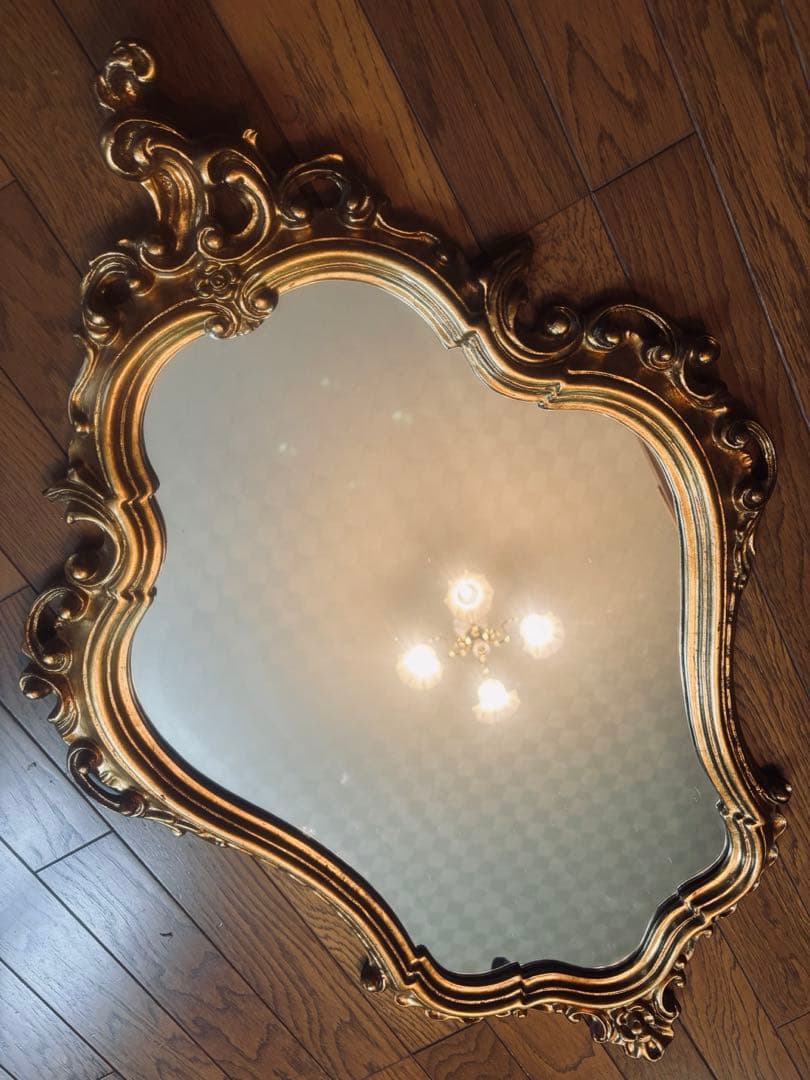 ⚠️特定月末配送　美品イタリア壁掛ミラー　ロココウォール鏡　アンティーク　ゴールド
