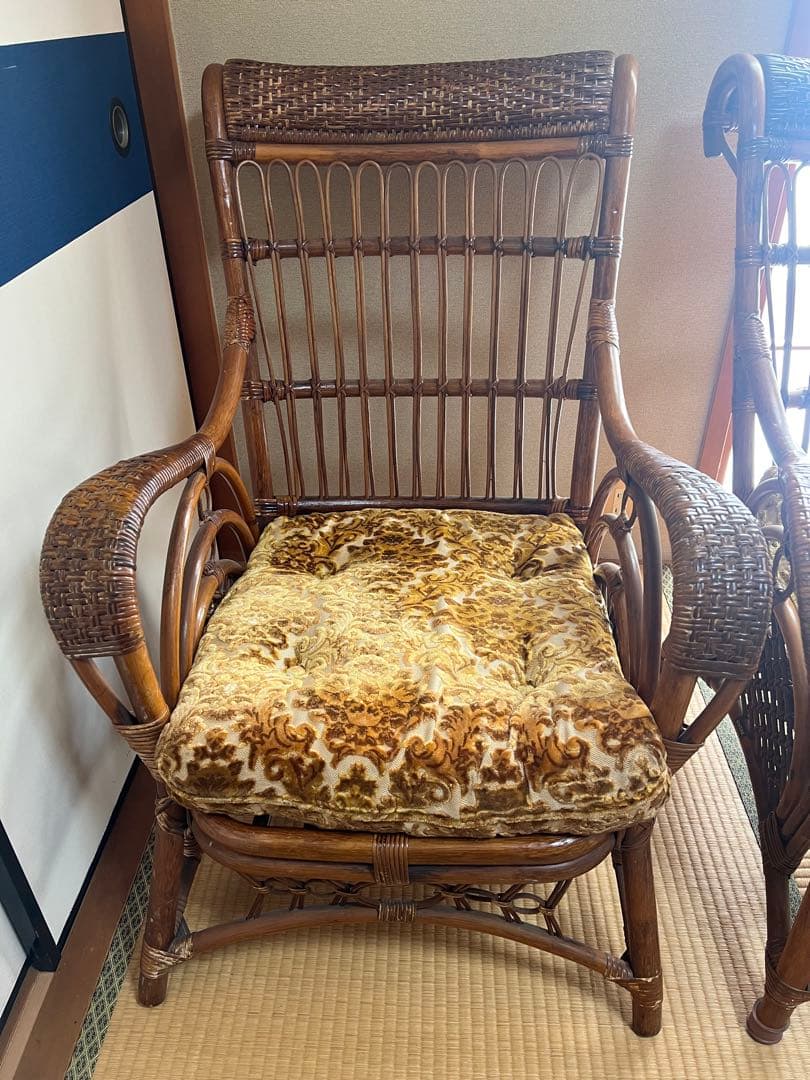 【O-1269】KOiZUMi コイズミ シングルソファ ラタン 籐 昭和レトロ