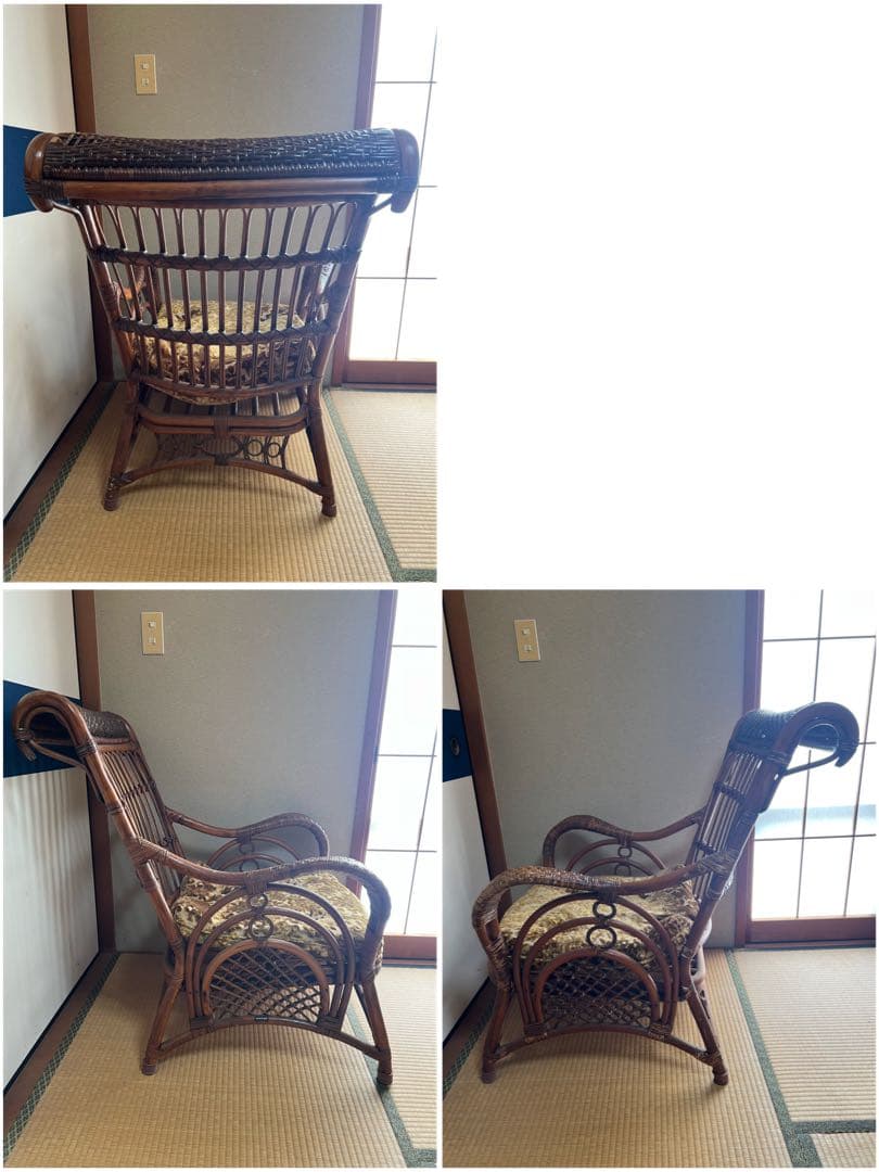 【O-1269】KOiZUMi コイズミ シングルソファ ラタン 籐 昭和レトロ