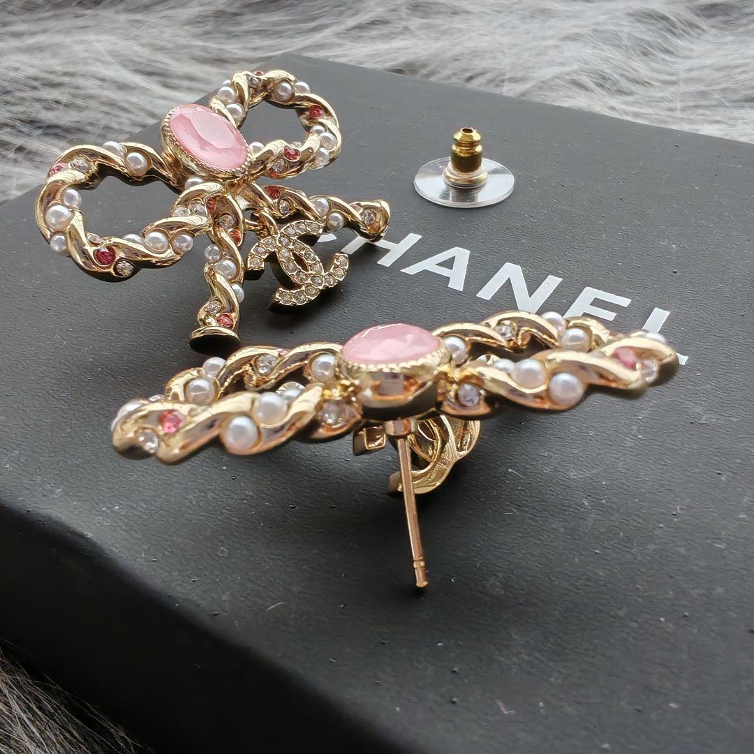 CHANEL シャネル ピアス リボン ピンク - メルカリ
