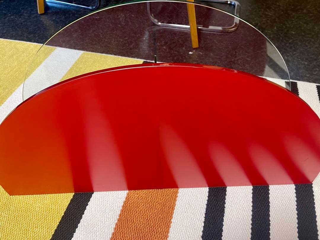 ミットセンチュリー 真紅 半円 ガラス コーヒーテーブル 2WAY