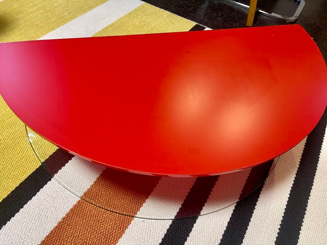 ミットセンチュリー 真紅 半円 ガラス コーヒーテーブル 2WAY
