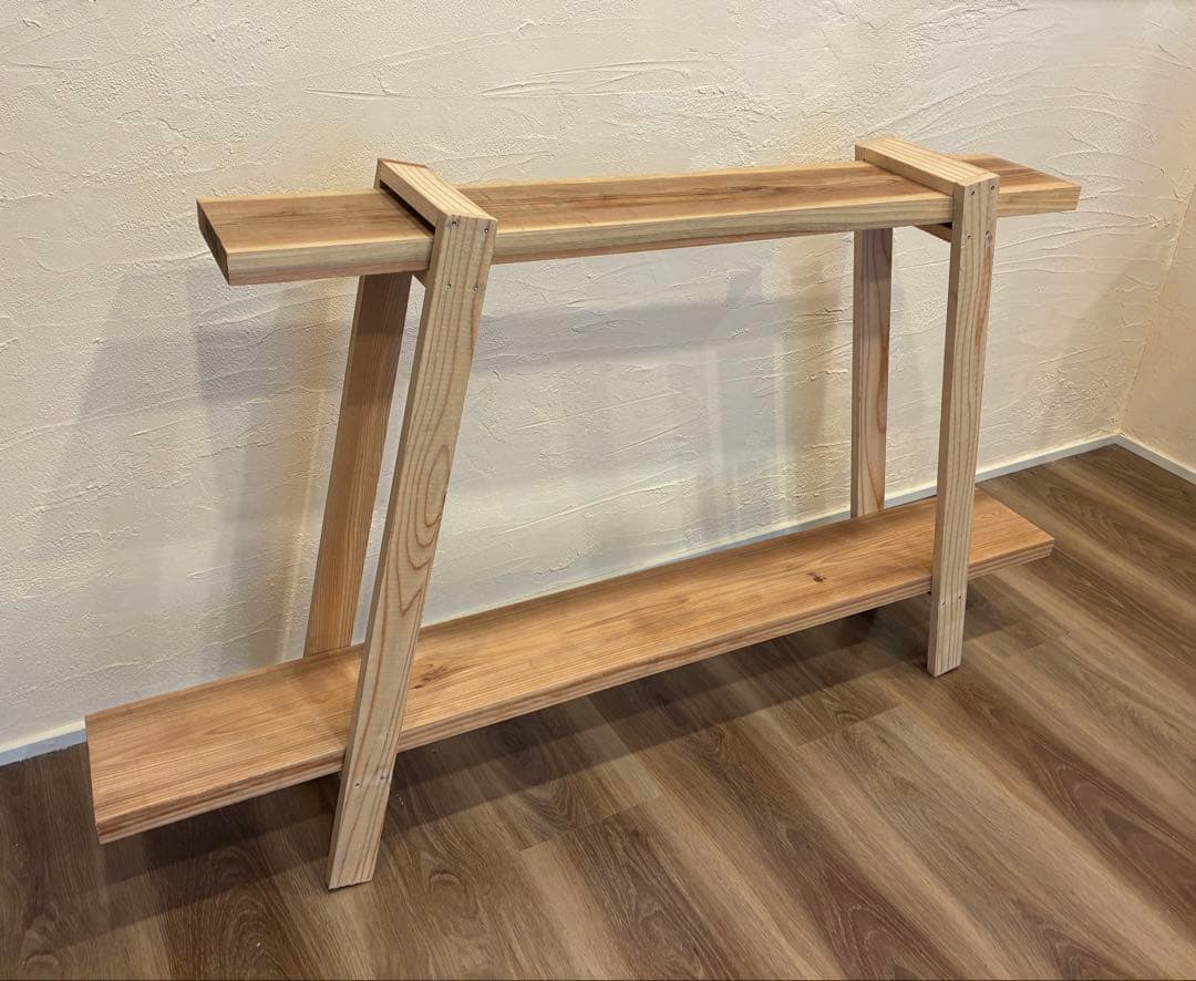 杉無垢 飾り棚 2段ラック 無塗装 幅120cm/90cm ハンドメイドシェルフ