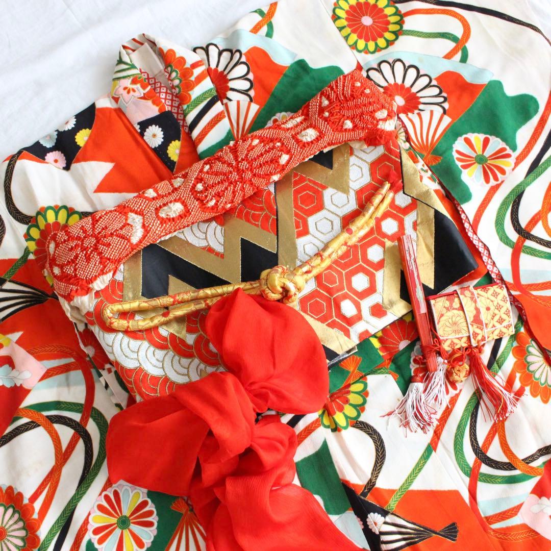 七五三 7歳 女の子 子供 アンティーク 着物 帯 セット