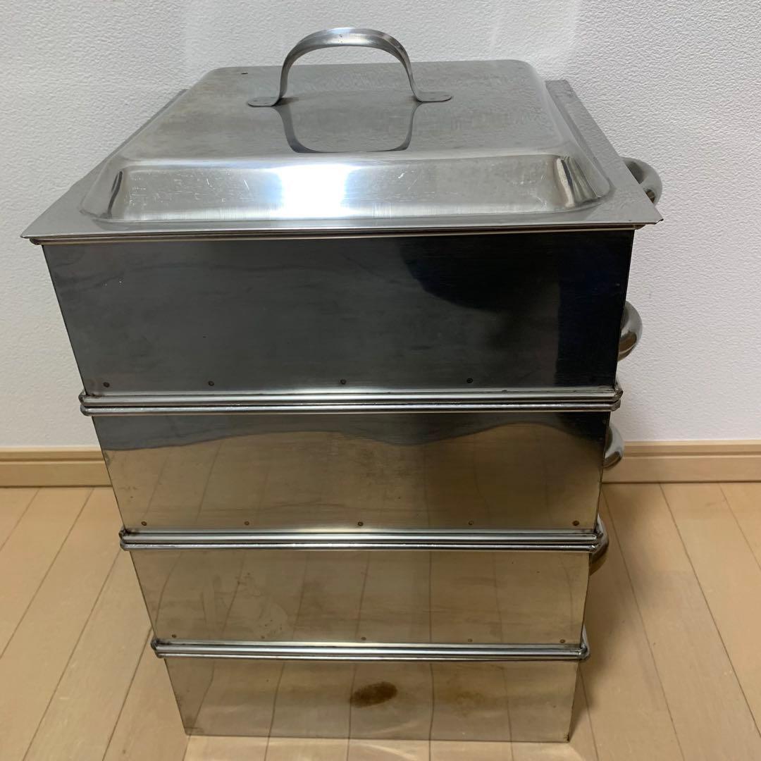 角蒸し器　4段（蒸籠3段）　業務用　ステンレス製　大容量蒸し器　セイロ　店舗