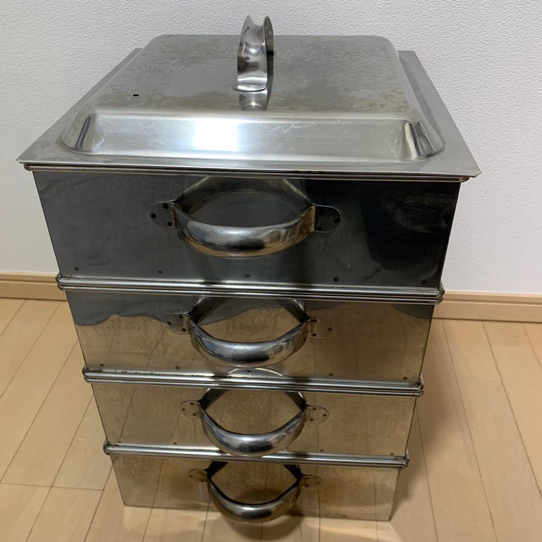 角蒸し器　4段（蒸籠3段）　業務用　ステンレス製　大容量蒸し器　セイロ　店舗