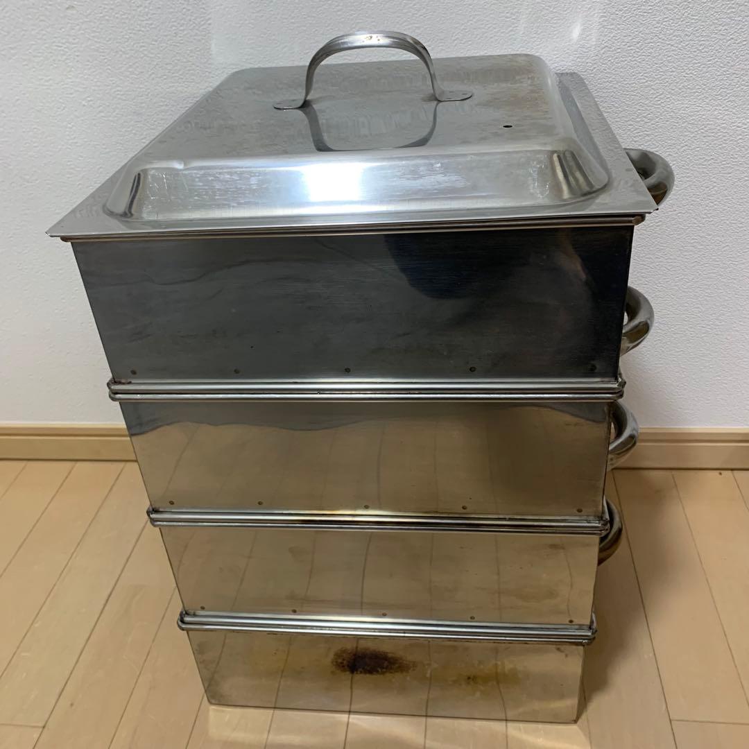角蒸し器　4段（蒸籠3段）　業務用　ステンレス製　大容量蒸し器　セイロ　店舗