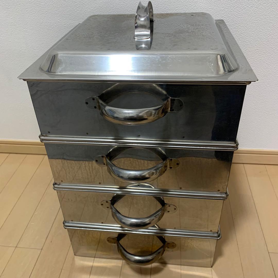 角蒸し器　4段（蒸籠3段）　業務用　ステンレス製　大容量蒸し器　セイロ　店舗
